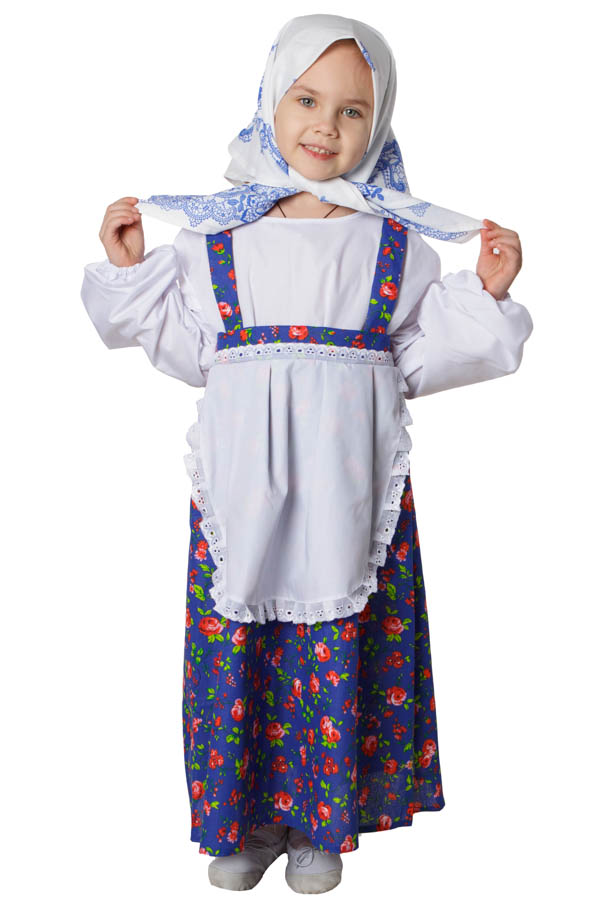 Бабка (сарафан с имитацией блузки и передником, платок на голову)